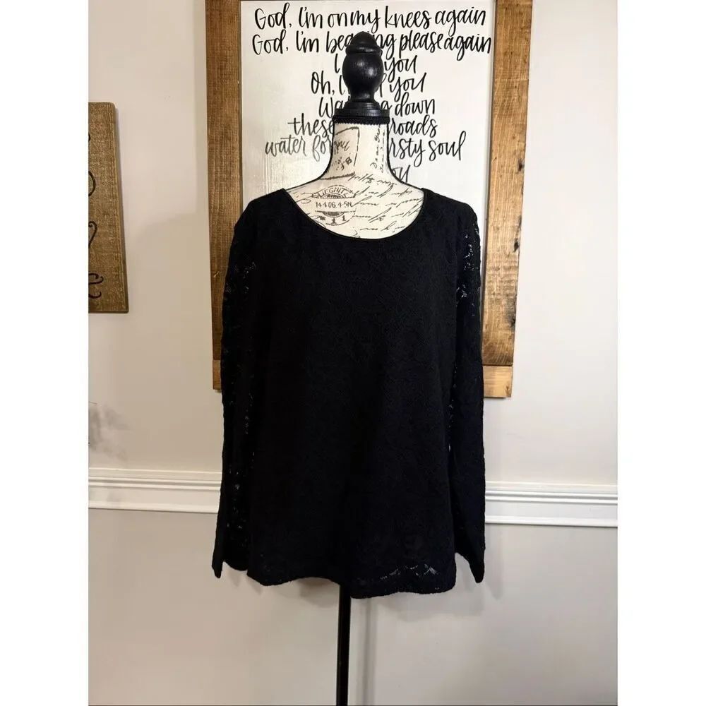 Chico's Women's Floral Lace Lined Long Sleeve Blouse Black Size 3/Large